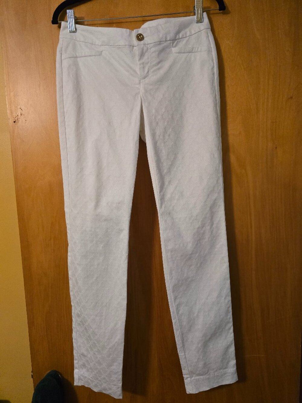 Lilly Pulitzer Worth Skinny Ankle Pants White Jacquard Size 0 Preppy Resort Care